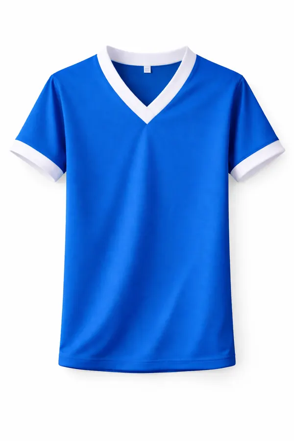 Blue with white v-neck trim PE wear