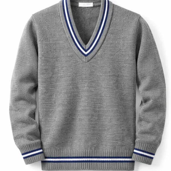 Grey with blue and white stripes school sweater