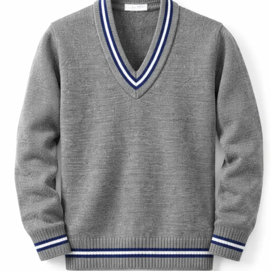 Grey with blue and white stripes school sweater
