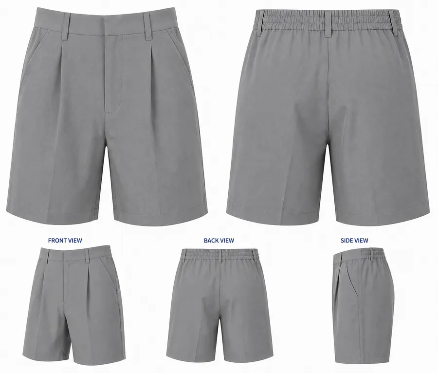 Grey elastic-waist school shorts