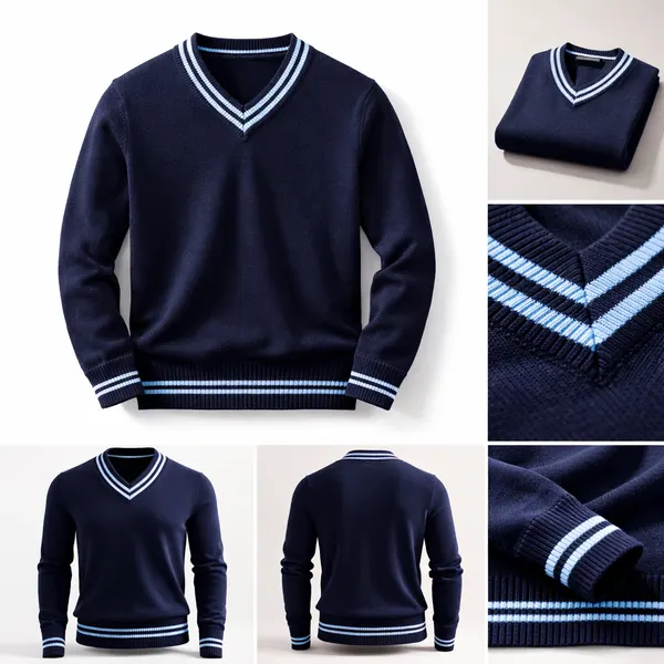 Navy with light blue stripes school sweater