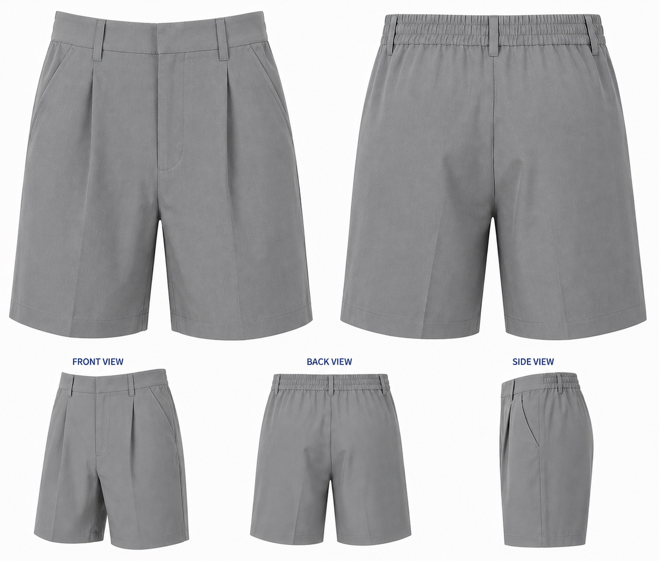 Grey Elastic Waist School Uniform Shorts for Boys, Comfortable School Wear, Sizes 22-36