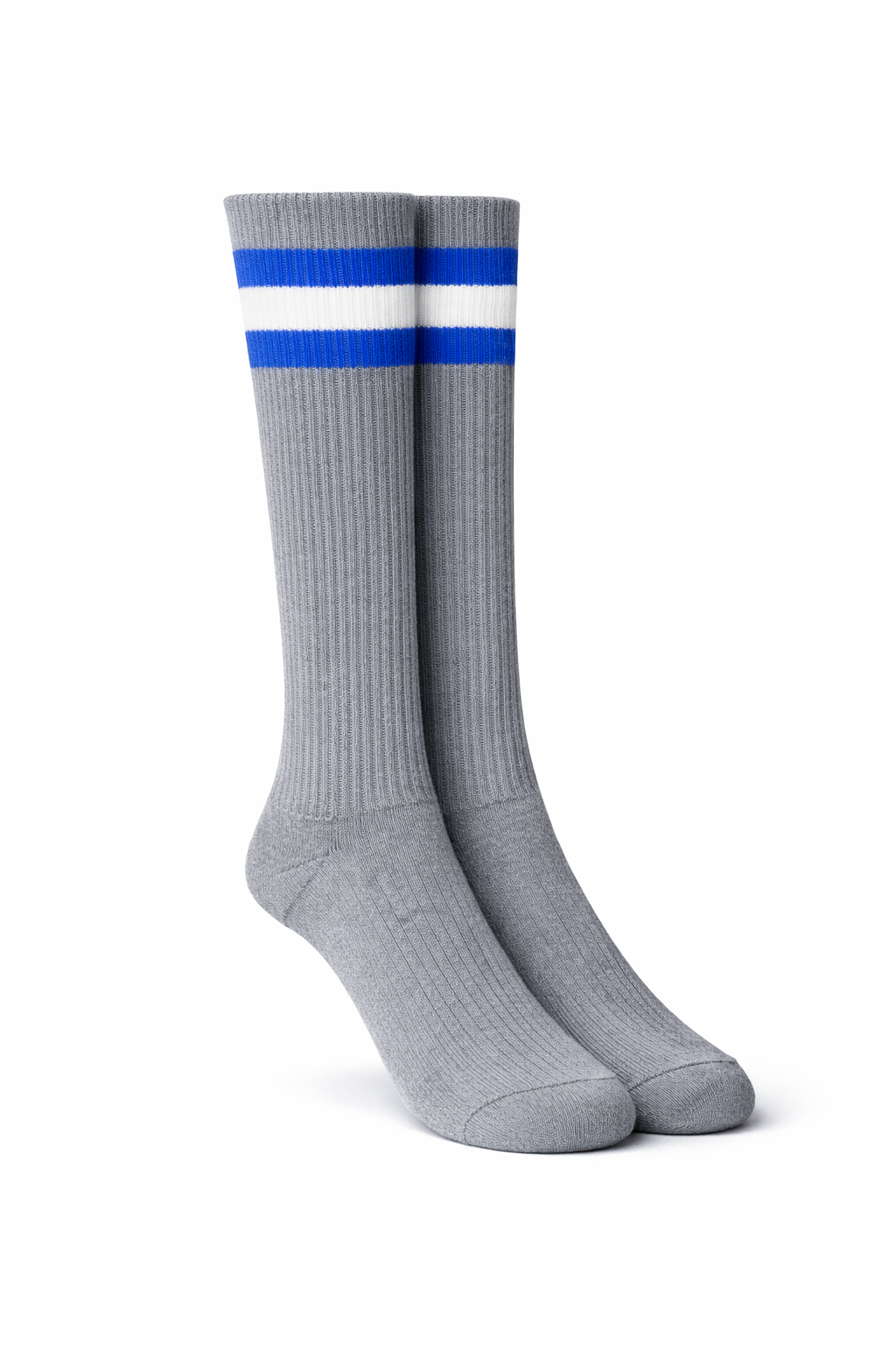 Grey blue white striped socks